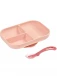 Learning Feeding Set with suction cup - plate and spoon in Silicone - Pink