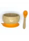 Ciotola con ventosa + cucchiaio in legno di Bamboo e Silicone - Arancione