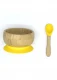 Bowl with suction cup + spoon in bamboo wood and silicone - Yellow
