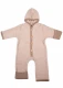 Baby hooded terry woolen overall with button - Beige melange