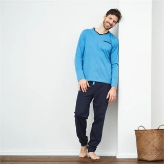 Man pyjama azur striped V neck in organic cotton_51101