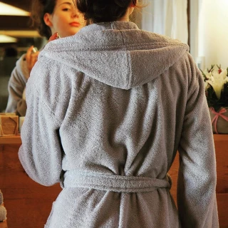 Mymami Grey hooded bathrobe in organic cotton_56060