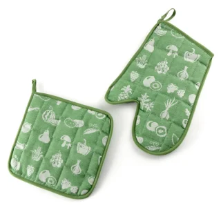 Glove and pot holder set in organic cotton_56141