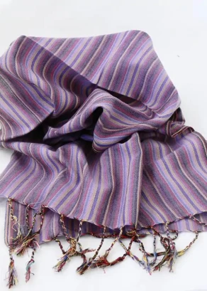 Handcrafted scarf with Lilac Stripes in pure Fairtrade cotton_101751