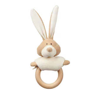 Bunny rattle in organic cotton with wooden ring_69219