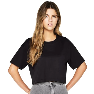 Women's short-sleeved short shirt in organic cotton - Black_74933