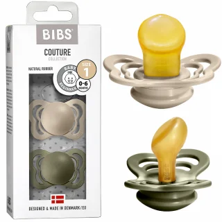 BIBS COUTURE Vanilla and Olive pacifiers with anatomical rubber teat_79299