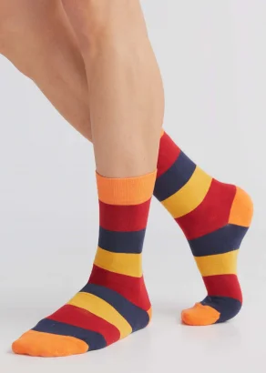 Red / blue / mustard striped socks in organic cotton Albero Natur_81187