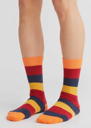 Red / blue / mustard striped socks in organic cotton Albero Natur_81189