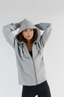 Women's hooded sweatshirt jacket in Organic Cotton and Tencel™_80010
