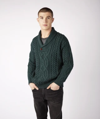 Dair Aran Shawl Collar Sweater in pure merino wool_83242