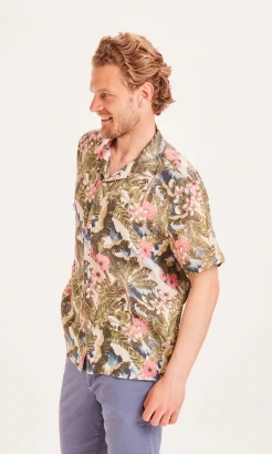 Man shirt WAVE Hawaii print in 100% Organic Linen_90769