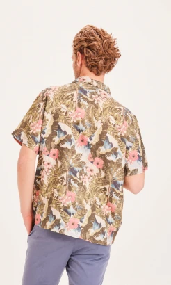 Man shirt WAVE Hawaii print in 100% Organic Linen_90770