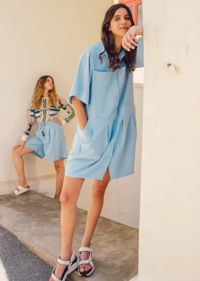 Izaia Blue Shirt Dress for women in LENZING™ ECOVERO™_88664