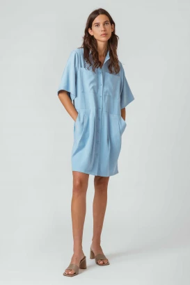 Izaia Blue Shirt Dress for women in LENZING™ ECOVERO™_93697