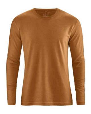Basic long-sleeved shirt for men in hemp and organic cotton - Almond_96127