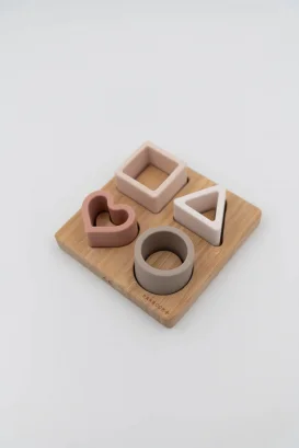 Puzzle in Bamboo & silicone Heart - Pink_96745