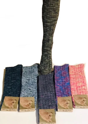 Alpaca and Wool Women's Ribbed Melange Long Socks_96818