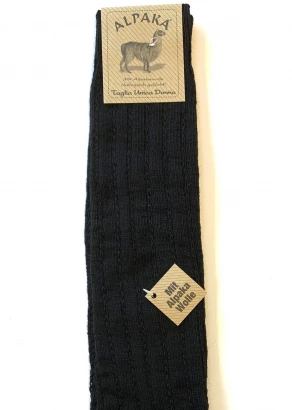 Black Perforated Women's Knee-high Socks in Alpaca and Wool_96885