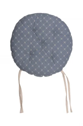 Round seat cushion TRADITIONAL light blue in Organic Cotton_100116