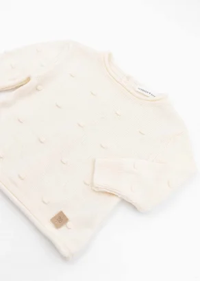 Mini pom-pom sweater for babies in organic Bamboo - White_100337