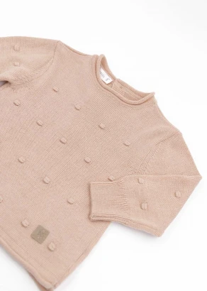 Mini pom-pom sweater for babies in organic Bamboo - Pink_100339