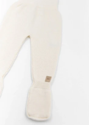 White knitted trousers with feet for babies in organic Bamboo_100366