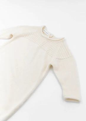 White knitted Jumpsuit for babies in organic Bamboo_100333