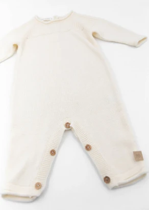White knitted Jumpsuit for babies in organic Bamboo_100334