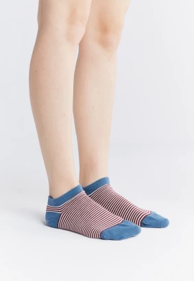 Albero burgundy striped sneaker socks in organic cotton_101140