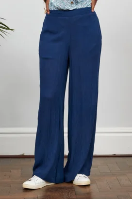 Indigo straight trousers for women in sustainable Viscose Crêpe_102588