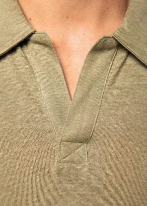 Men's linen polo shirt - Olive_103376