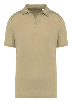 Men's linen polo shirt - Olive_103662