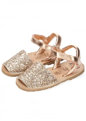 Girl's Glitter Peach Sandals in Natural Leather_103817