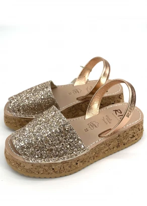 Women's Turin Glitter Sandals in Natural Leather and Cork_103846