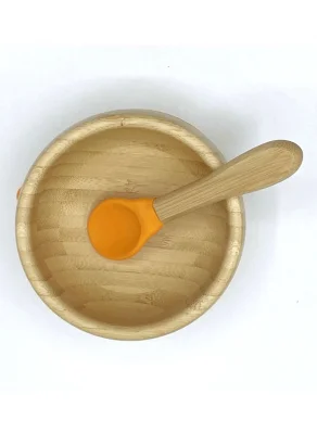 Bowl with suction cup + spoon in bamboo wood and silicone_103857