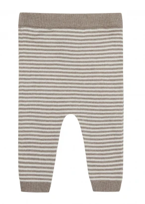 Trousers for baby in Organic Cotton and Silk- Taupe and white stripes_104932
