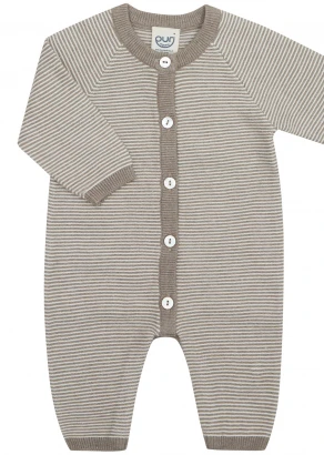 Tutina a maglia righe tortora e bianco per neonati in cotone biologico e seta_104938