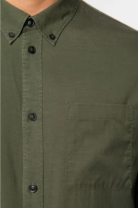 Khaki washed shirt for men in Lyocell TENCEL and organic cotton_105763