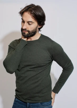 Khaki crew-neck pullover for men in Lyocell TENCEL and organic cotton_105777