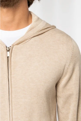 Beige men's hooded pullover in Lyocell TENCEL and organic cotton_105783
