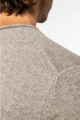 Beige men's rolled neck pullover in responsible merino wool_105791