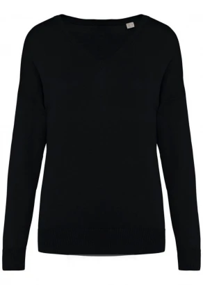 Women's black V-neck pullover in Lyocell TENCEL and organic cotton_105797