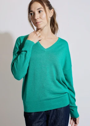 Women's Gemstone Green V-neck pullover in Lyocell TENCEL and organic cotton_106091