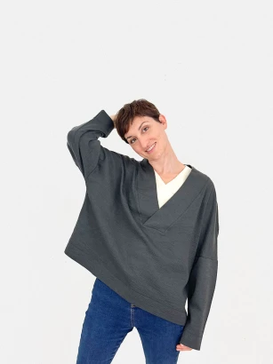 Women's Maxiscoll V-neck sweater wool on the outside and cotton on the skin_106623