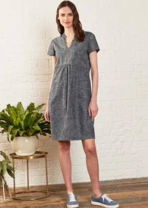 Women's Cap Sleeve Dress in Pure Fairtrade Chambray Cotton_108382