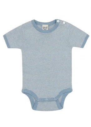 Blue striped bodysuit for newborns in organic cotton and silk_109560
