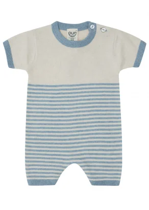 Blue striped baby rompers in Organic Cotton and Silk_109557
