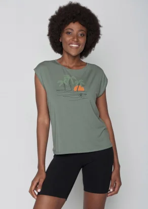 T-shirt Sunset Palms da donna in Ecovero™_109053