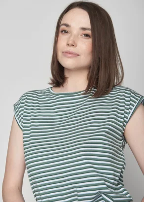 Women's Green Striped T-shirt in Pure Organic Cotton_109080